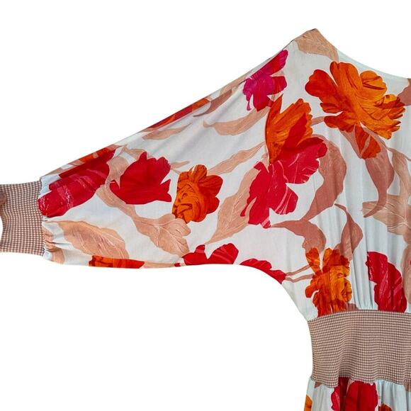 Maeve Gemma Floral Dress Size S Smocked Drop Waist Midi 3/4 Sleeve Anthropologie - Picture 5 of 8